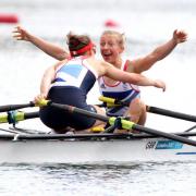 WE’VE DONE IT: Kat Copeland, in a now-iconic image, screams “we’ve won the Olympics, we’re going to be on a stamp” to her partner Sophie Hosking after sealing gold at Eton Dorney in the lightweight sculls in August