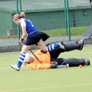 Bingley Bees second team's player of the match, stand-in keeper Michelle McCulloch-Clarke, makes a save in their defeat by Pudsey