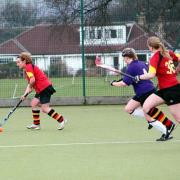 Jane Sharkey attack for Bees women's second team, with Sarah Eaton in support