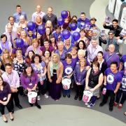 Bradford University staff dress in purple to show their support for the Crocus Appeal