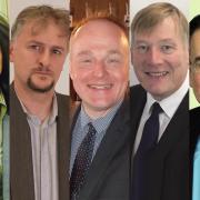 Keighley parliamentary candidates (from left) Ros Brown (Green), Gareth Epps (Lib Dem), John Grogan (Labour), Kris Hopkins (Conservative), Paul Latham (Ukip)