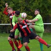 Campion's Joel Hughes is in the thick of the action against Selby Town Picture: Richard Leach