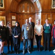 A group of Keighley sportswomen meet then Lord Mayor of Bradford Councillor Zafar Ali and Keighley MP John Grogan
