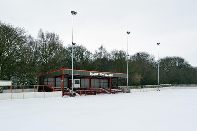 This snow-bound scene at Thackley was a familiar one around the country on Saturday