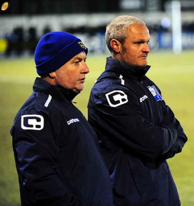 Steve Kittrick, left of assistant manager Chris Holland at Nethermoor last night, says the team's focus is now on Brackley