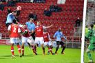 DEJA VU: Rory McArdle heads wide during last month’s FA Cup defeat to Rotherham – City’s fifth loss in a row to their derby foes, who they host on Boxing Day