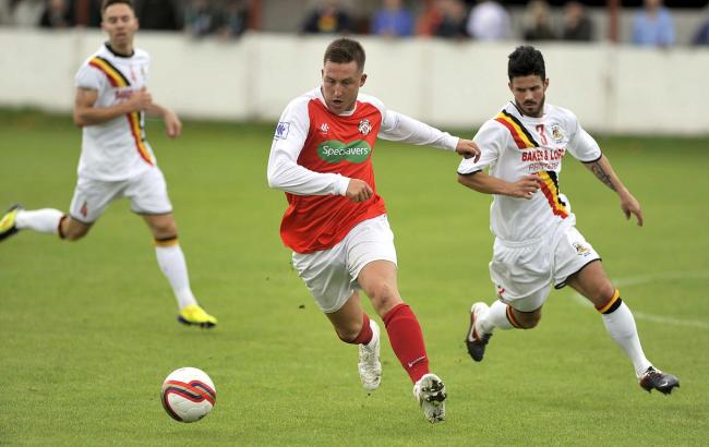 Martin Drury (right) has been a big miss for Bradford Park Avenue because of his link play down the left with Paul Walker