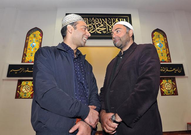 WELCOME:  Representatives of Bradford Central Mosque, Waheed Ali and Zulfi Karim