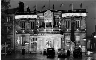 A damp Skipton Town Hall decorated for the coronation in 1953. Picture Rowley/Ellwood Collection. rowleycollection.co.uk/