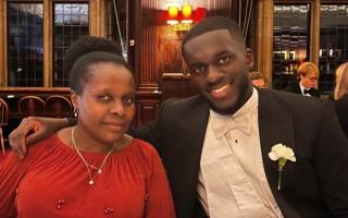 Joshua Chima with his mum at the University of Oxford