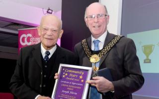 The Lord Mayor of Bradford, Cllr Martin Love, presented Joseph Flerin with the Lifetime Achievement Award at the Community Stars Awards 2022