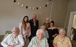Residents at staff at Cottingley Hall Bupa Care Home in Bingley marking Silver Sunday with a visit from Lord Mayor of Bradford, Gerry Barker