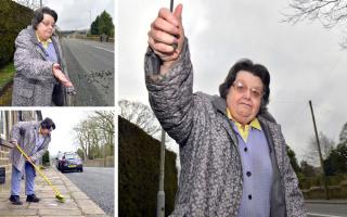 Ruth Callander is fed up with having to clear up the chippings on Haworth Road in Cullingworth