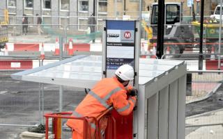 A new bus stop being set up in Bradford city centre