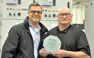 Trevor Tomlinson, right, was honoured with a 60 years service to Powell (UK) Ltd by CEO Brett Cope.