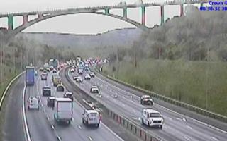 The M62 Westbound is affected by queueing traffic