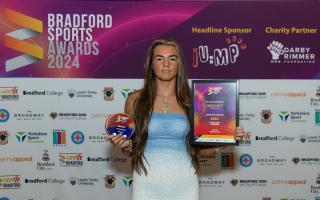 Siobhan Haley poses for the cameras after winning the Sportswoman of the Year prize at the 2024 Bradford Sports Awards.