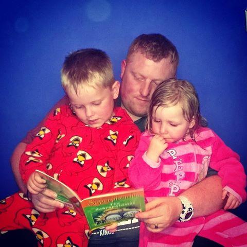 Andrew Slater reading to his son Connor, aged 5 and his daughter Freya, aged 2. Their favourite book is Can’t You Sleep Little Bear? by Martin Waddell.After bath time every night we have reading time and Connor reads his school book to us.