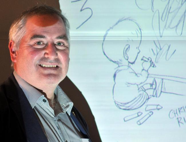Author Chris Riddell with one of his sketches at Bradford City Library