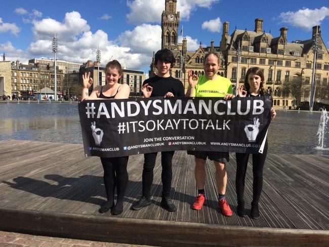 Jamie Boyle (in yellow) and friends support Andy's Man Club.