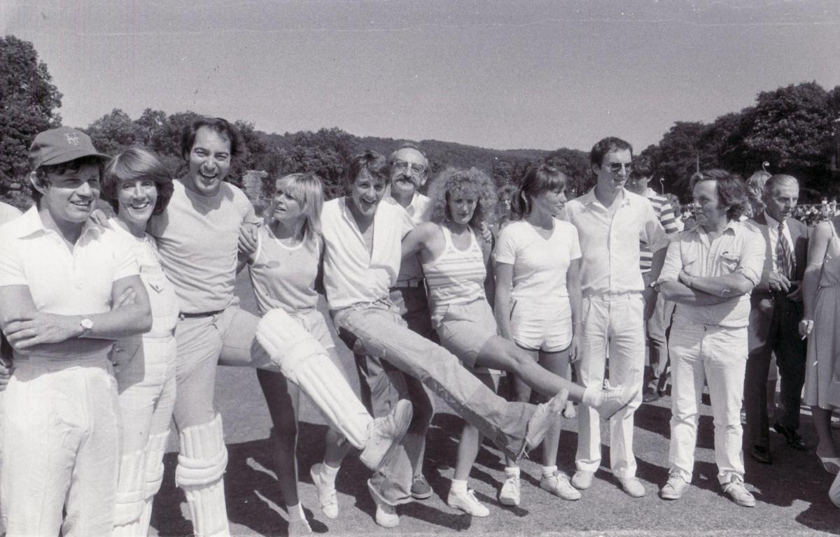 Emmerdale Farm cast playing cricket at Esholt in 1983