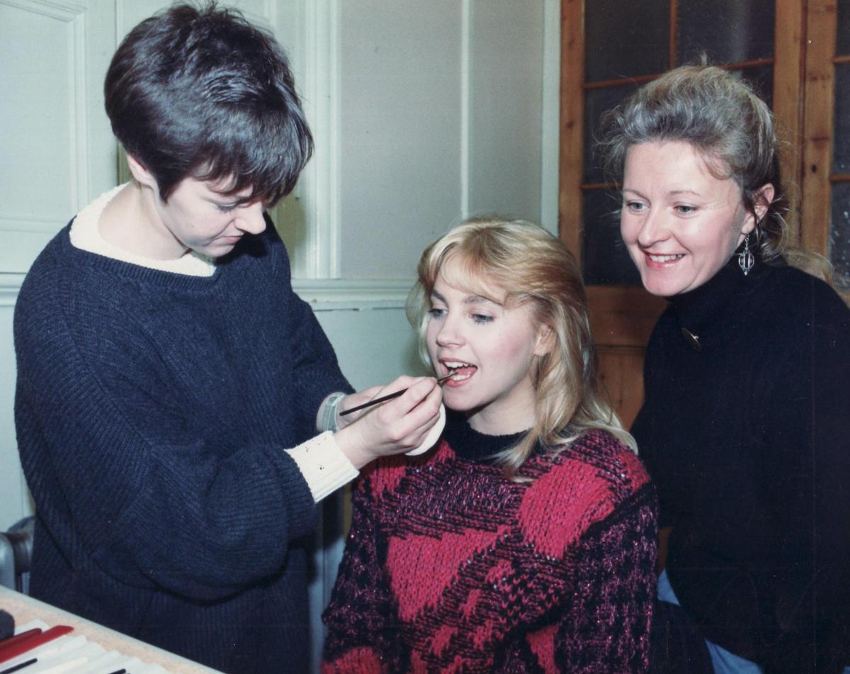 Malandra Burrows having her make-up done in 1987