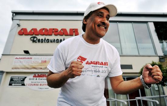 Managing director of Aagrah Restaurants Mohammed Aslam outside his Shipley HQ preparing for his 4 day Charity Walk