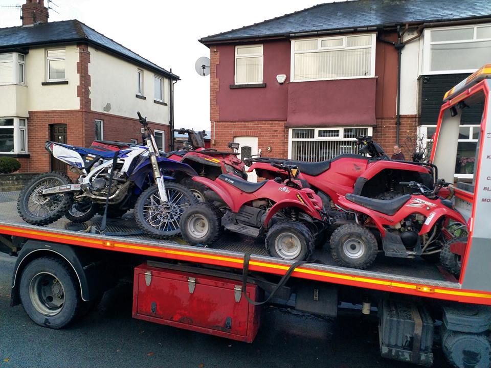 Quad bikes, motorbikes, tools and suspected Class A drugs seized