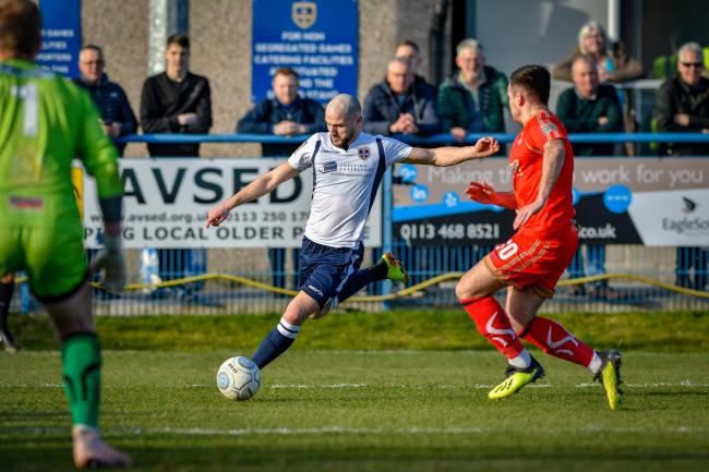 Will Hatfield went close in Guiseley's 2-0 defeat at Guiseley 