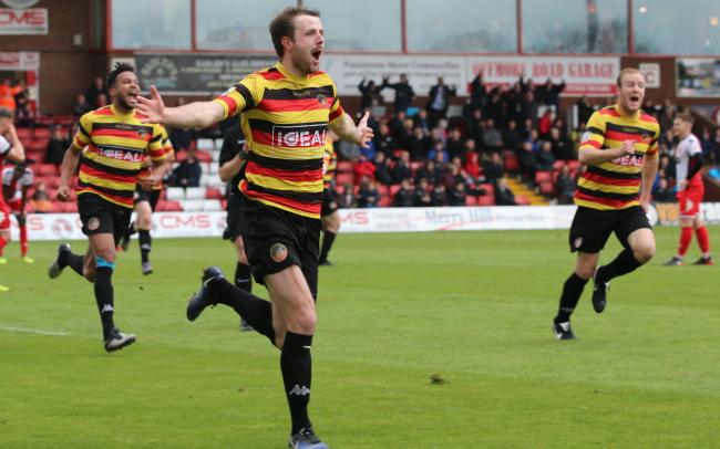 Adam Boyes' strike in the third minute of stoppage time sealed Bradford (Park Avenue's) play-off spot on the final day of last season   Picture: John Rhodes
